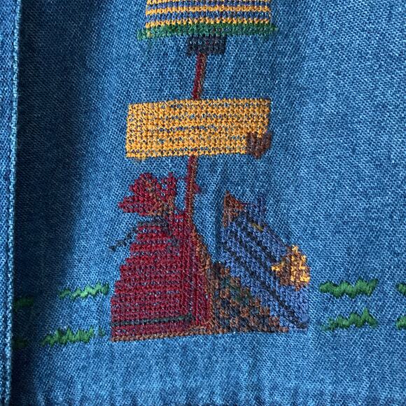 That's The Way To Go Always Innovative Denim Jean Dress Embroidered Birdhouse L - Picture 14 of 16